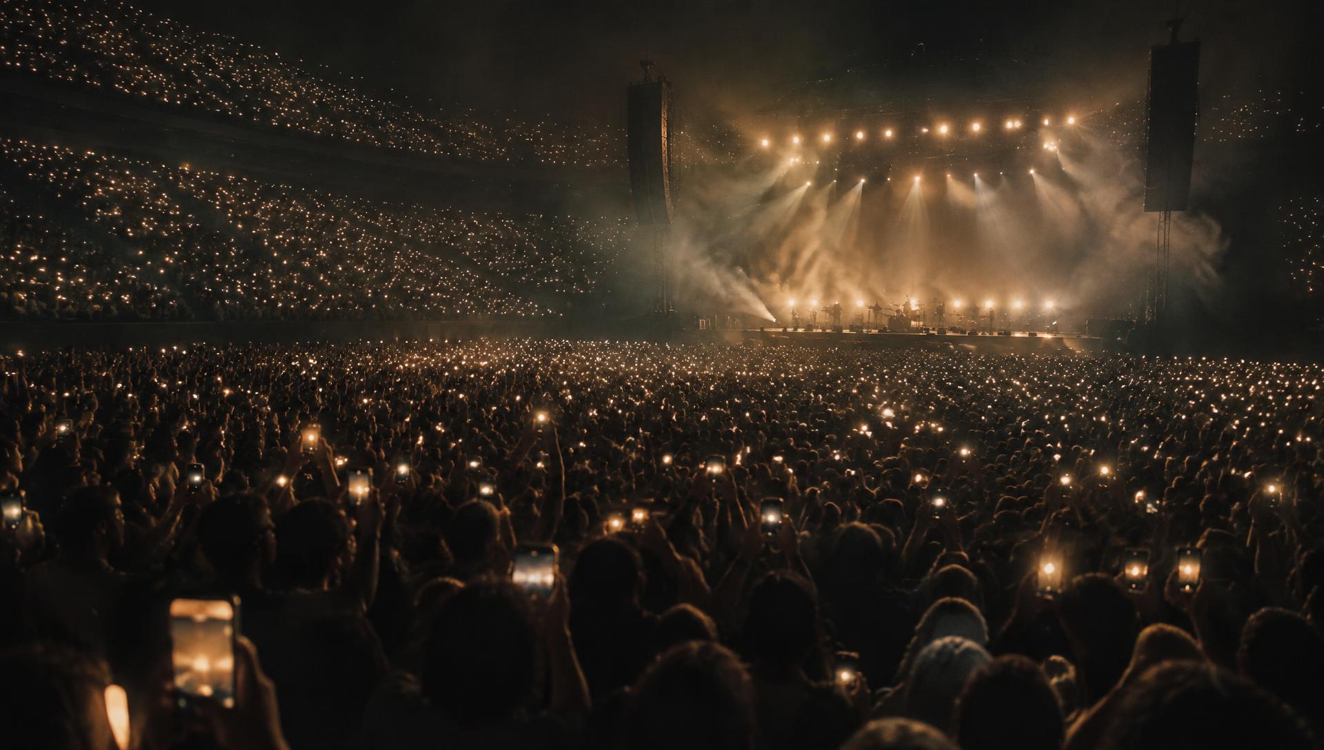 Concert audience lit by stage light