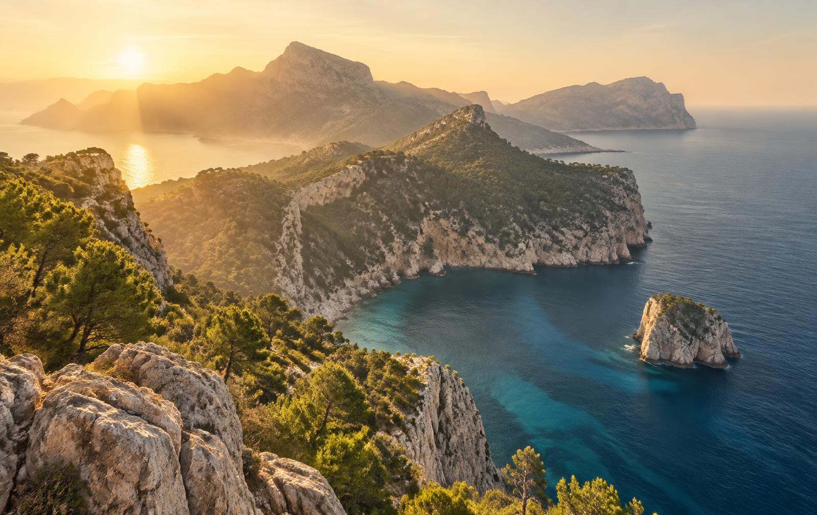 Mediterranean island coastline at dawn
